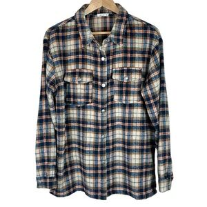 Kori Plaid Blue & Orange Shacket Size Medium